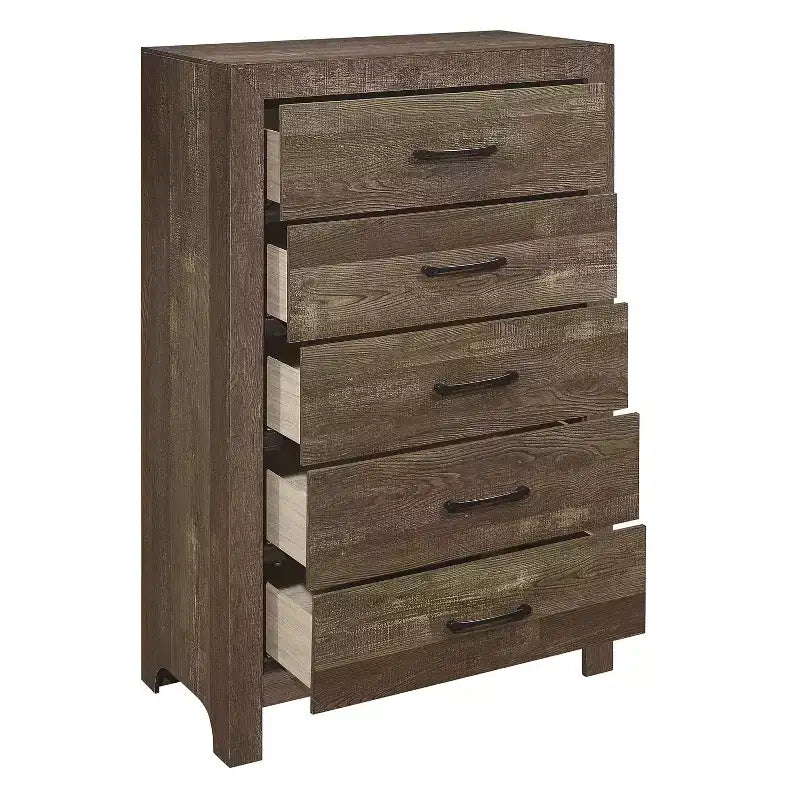 Rustic 5-Drawer Dresser Chest with Black Metal Hardware Simple Design for Bedroom, No Assembly required