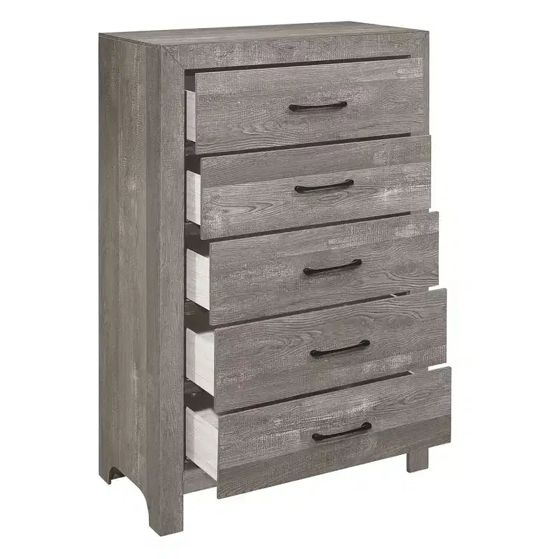 Rustic 5-Drawer Dresser Chest with Black Metal Hardware Simple Design for Bedroom, No Assembly required