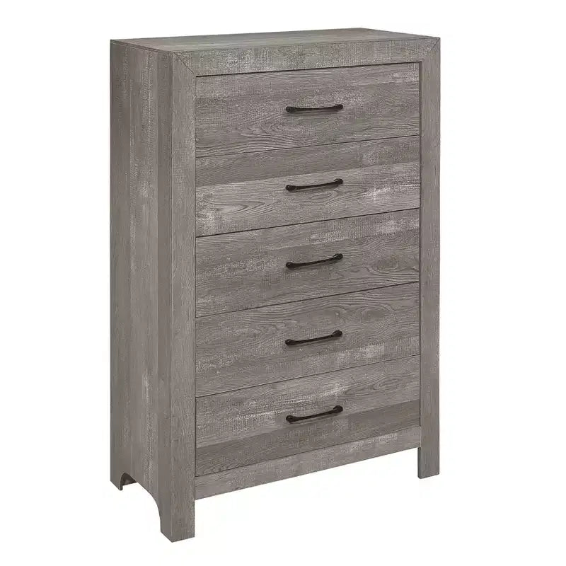 Rustic 5-Drawer Dresser Chest with Black Metal Hardware Simple Design for Bedroom, No Assembly required