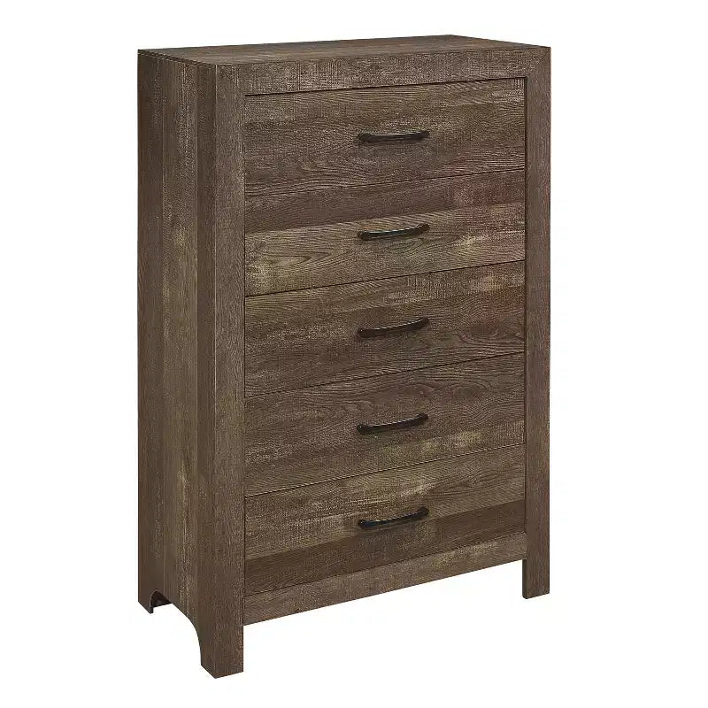 Rustic 5-Drawer Dresser Chest with Black Metal Hardware Simple Design for Bedroom, No Assembly required