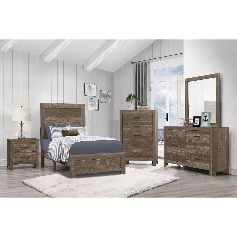 Rustic 5-Drawer Dresser Chest with Black Metal Hardware Simple Design for Bedroom, No Assembly required