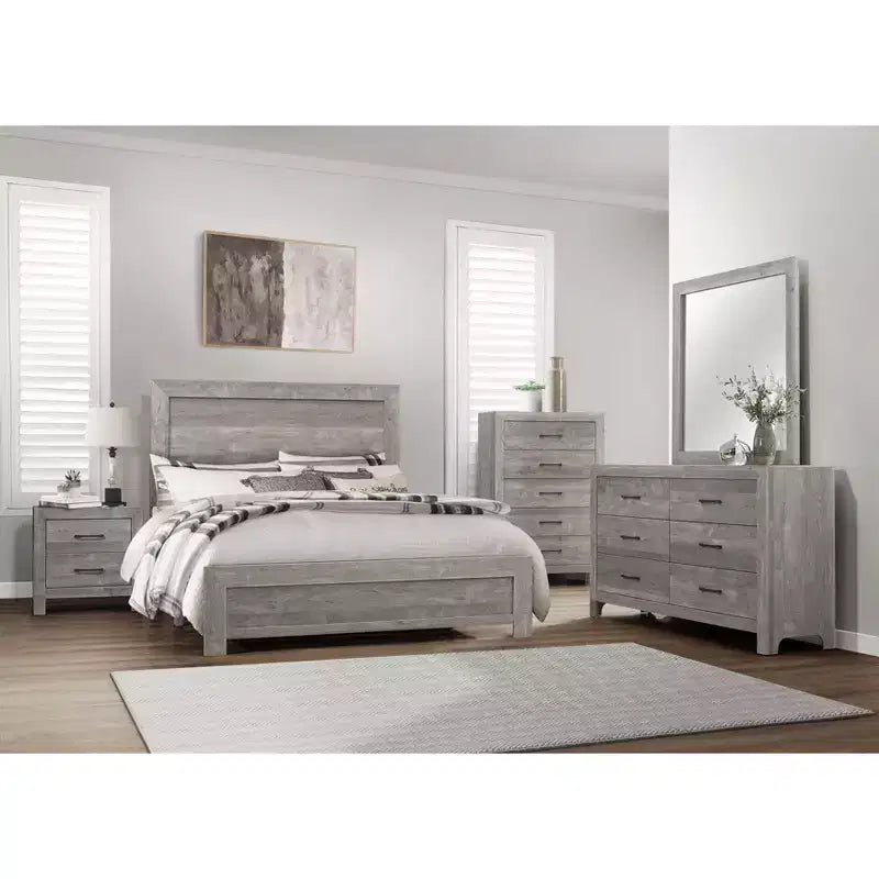 Rustic 5-Drawer Dresser Chest with Black Metal Hardware Simple Design for Bedroom, No Assembly required
