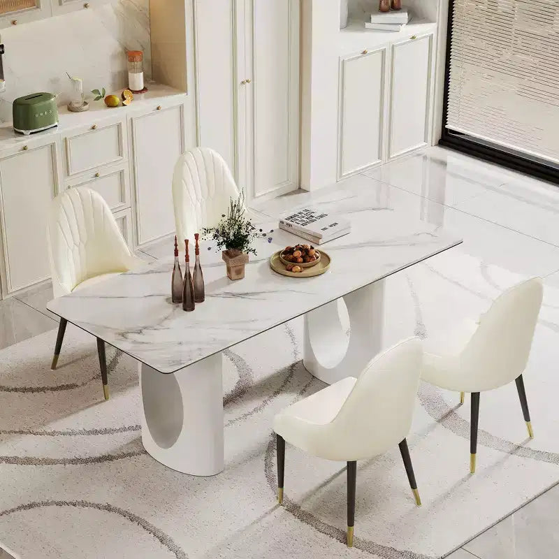 Large Dining Table Rectangular Kitchen Table, Sintered Stone Composite Tempered Glass Table with Carbon Steel Base for Big Family