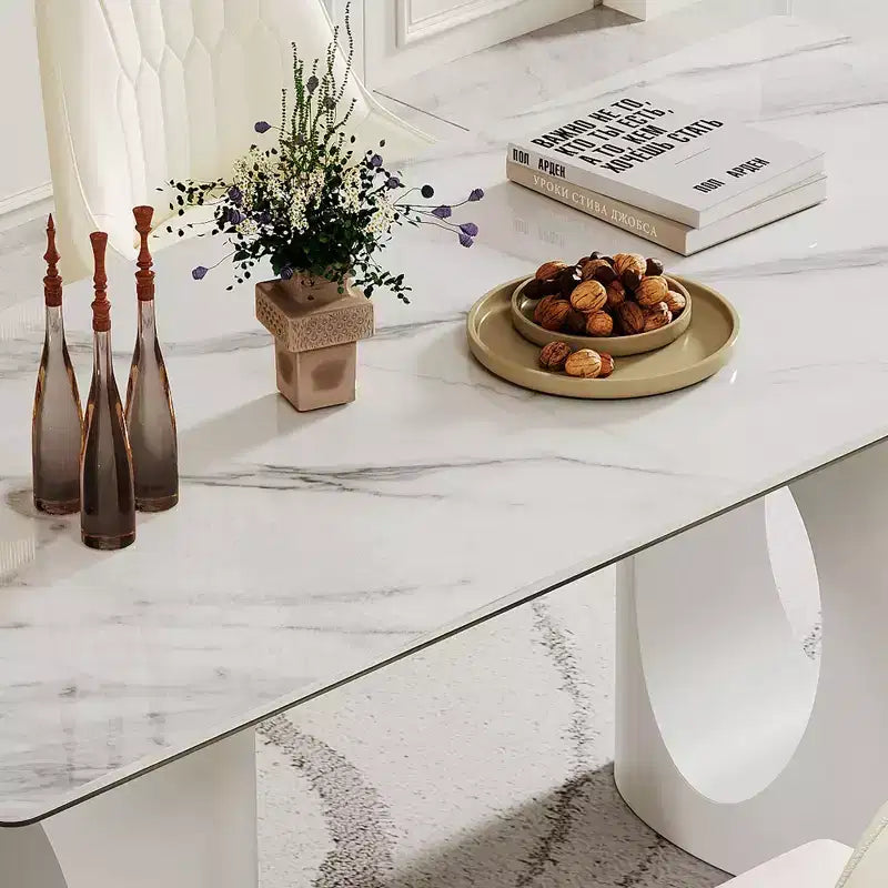 Large Dining Table Rectangular Kitchen Table, Sintered Stone Composite Tempered Glass Table with Carbon Steel Base for Big Family