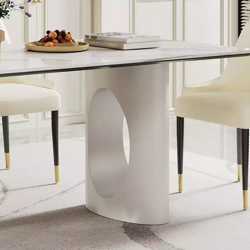 Large Dining Table Rectangular Kitchen Table, Sintered Stone Composite Tempered Glass Table with Carbon Steel Base for Big Family