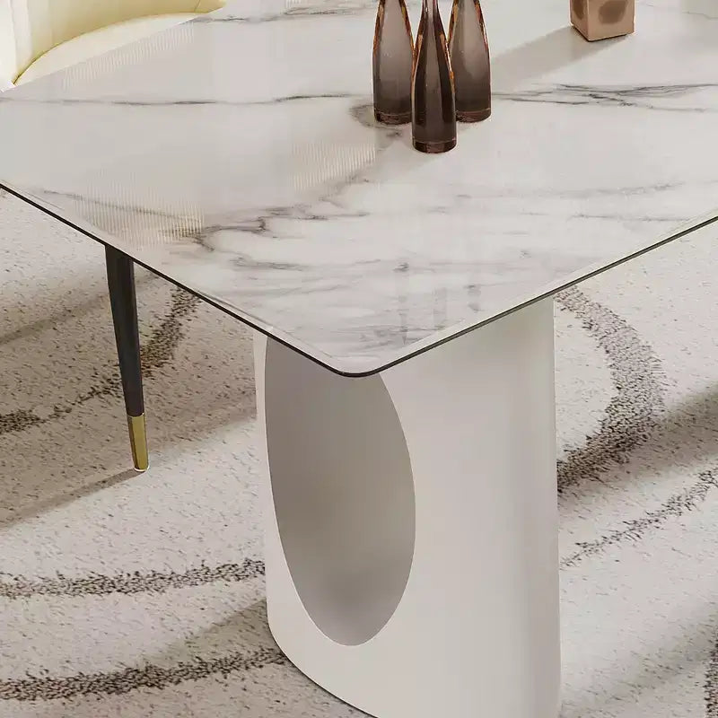 Large Dining Table Rectangular Kitchen Table, Sintered Stone Composite Tempered Glass Table with Carbon Steel Base for Big Family