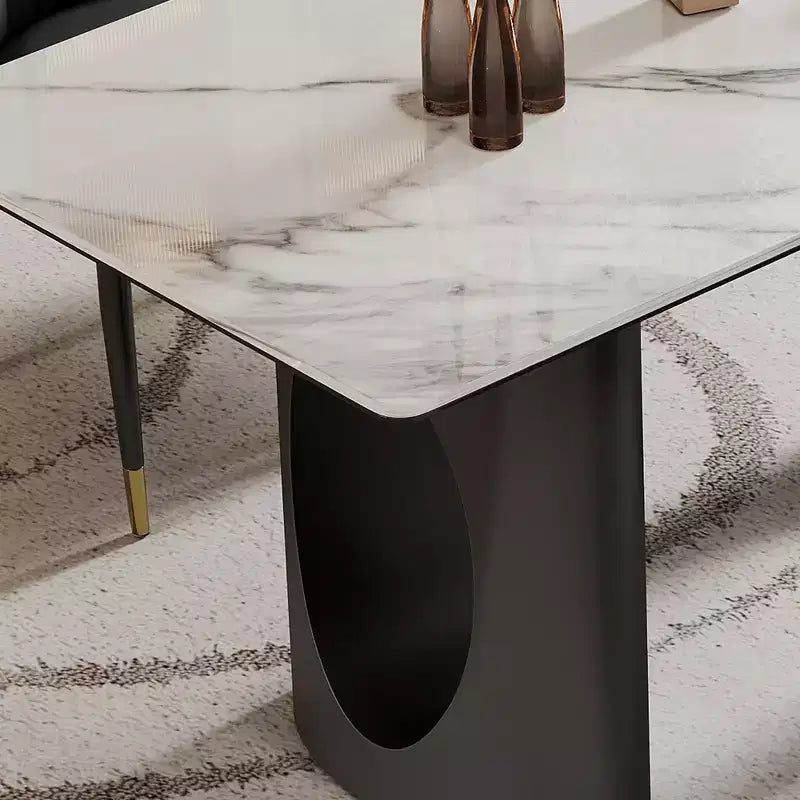 Large Dining Table Rectangular Kitchen Table, Sintered Stone Composite Tempered Glass Table with Carbon Steel Base for Big Family