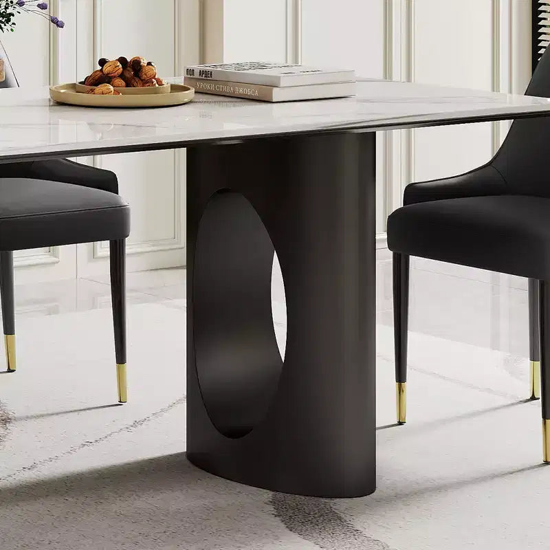 Large Dining Table Rectangular Kitchen Table, Sintered Stone Composite Tempered Glass Table with Carbon Steel Base for Big Family