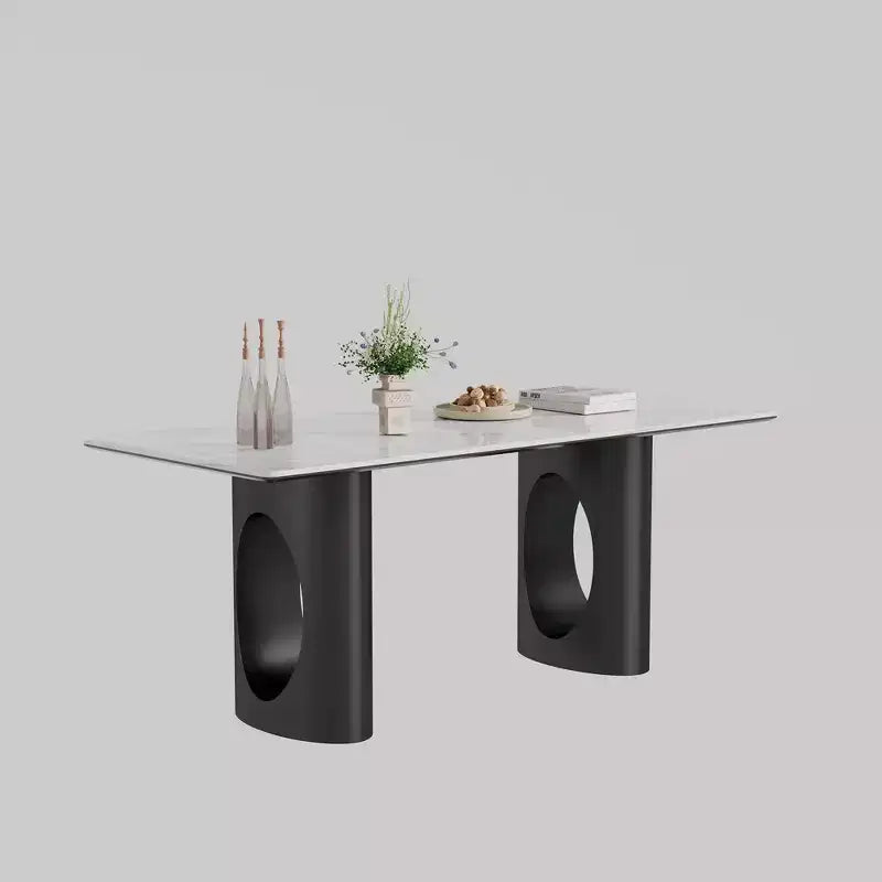 Large Dining Table Rectangular Kitchen Table, Sintered Stone Composite Tempered Glass Table with Carbon Steel Base for Big Family