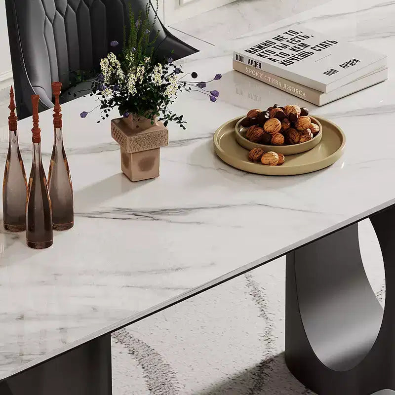 Large Dining Table Rectangular Kitchen Table, Sintered Stone Composite Tempered Glass Table with Carbon Steel Base for Big Family