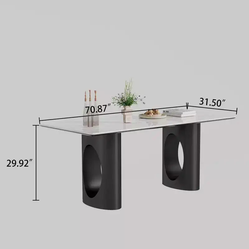Large Dining Table Rectangular Kitchen Table, Sintered Stone Composite Tempered Glass Table with Carbon Steel Base for Big Family