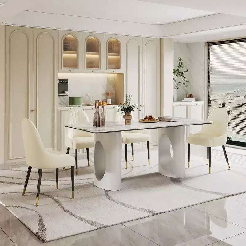 Large Dining Table Rectangular Kitchen Table, Sintered Stone Composite Tempered Glass Table with Carbon Steel Base for Big Family