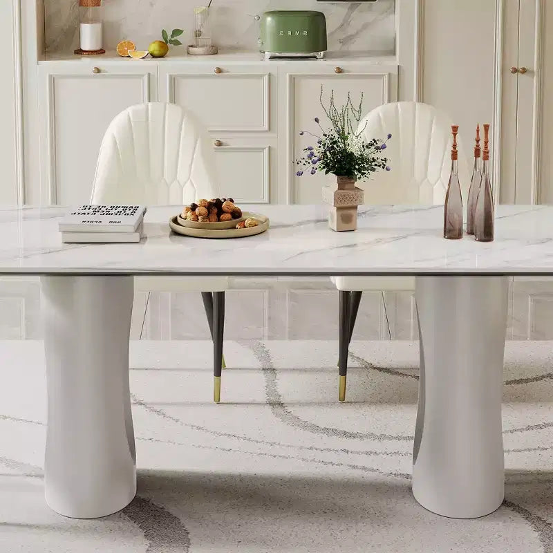 Large Dining Table Rectangular Kitchen Table, Sintered Stone Composite Tempered Glass Table with Carbon Steel Base for Big Family