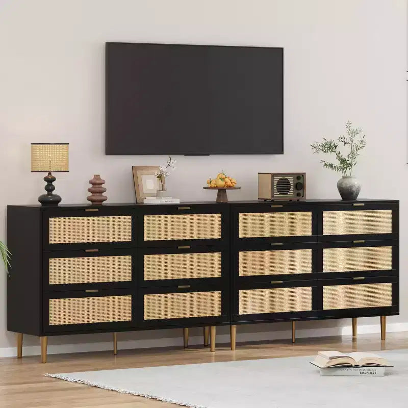 29.5 Rattan 6-Drawer Storage Chest, Wide Cabinet with Large Tabletop, Anti-Tip Design for Bedroom & Living Room