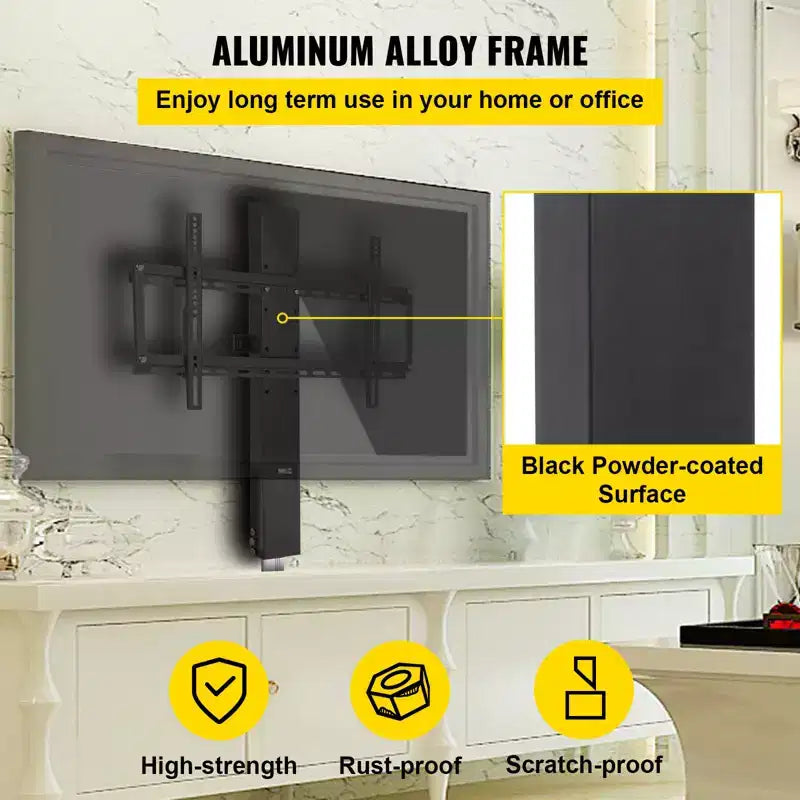 Automated TV Elevator, 31 Stroke for Up to 60 Screens, Adjustable Height 42-73, Remote Controlled, Supports 132 lbs, Black