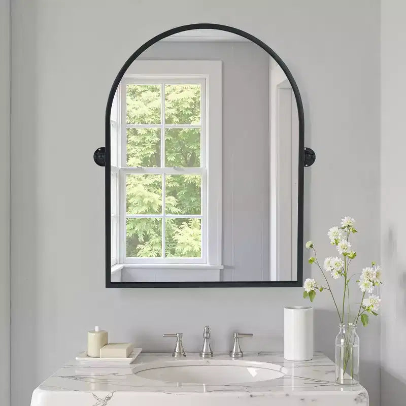 Iron Metal Frame Windowpane Wall Mirror Farmhouse Rustic Elegant Decor for Living Room Bedroom Bathroom Entryway