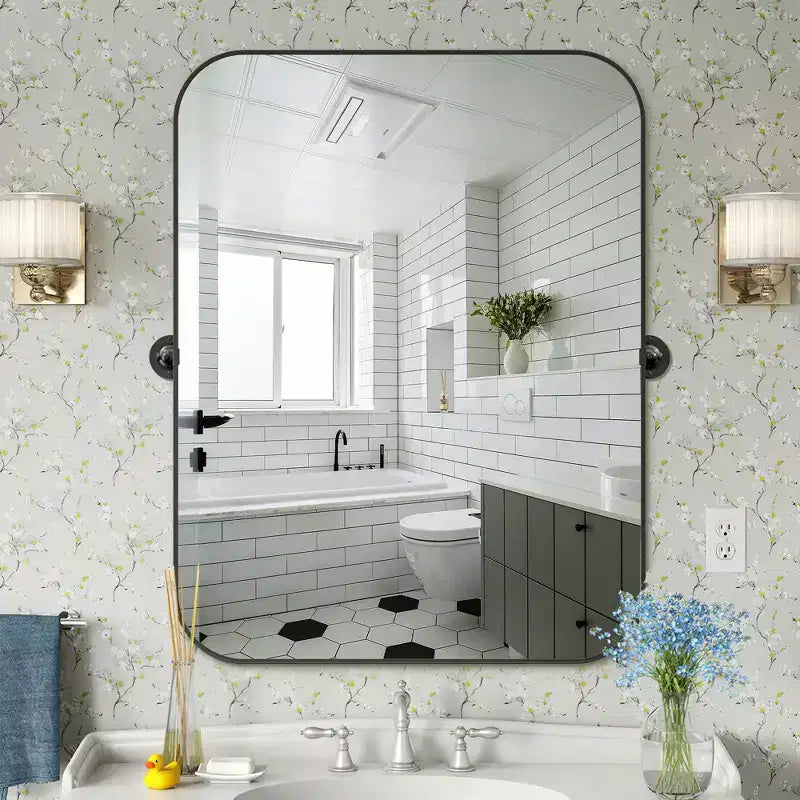 Iron Metal Frame Windowpane Wall Mirror Farmhouse Rustic Elegant Decor for Living Room Bedroom Bathroom Entryway