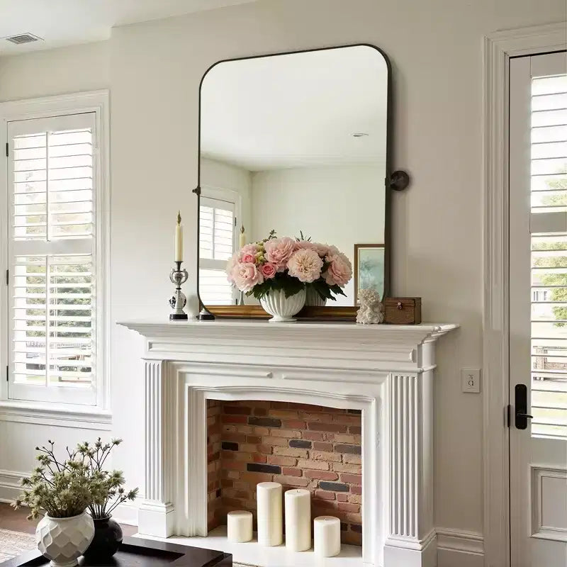 Iron Metal Frame Windowpane Wall Mirror Farmhouse Rustic Elegant Decor for Living Room Bedroom Bathroom Entryway