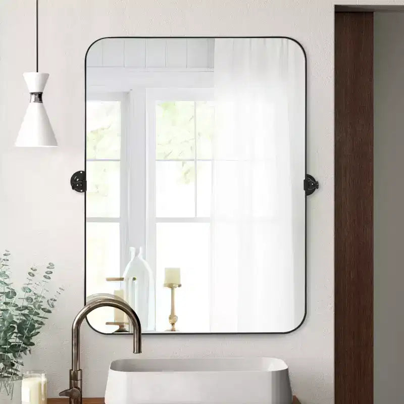 Iron Metal Frame Windowpane Wall Mirror Farmhouse Rustic Elegant Decor for Living Room Bedroom Bathroom Entryway