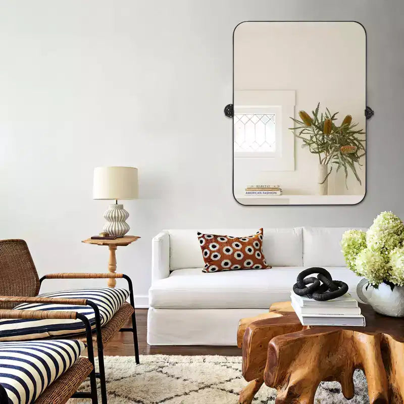 Iron Metal Frame Windowpane Wall Mirror Farmhouse Rustic Elegant Decor for Living Room Bedroom Bathroom Entryway