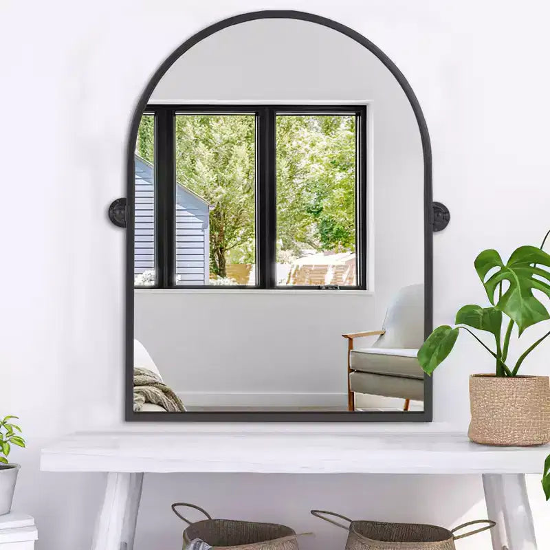 Iron Metal Frame Windowpane Wall Mirror Farmhouse Rustic Elegant Decor for Living Room Bedroom Bathroom Entryway