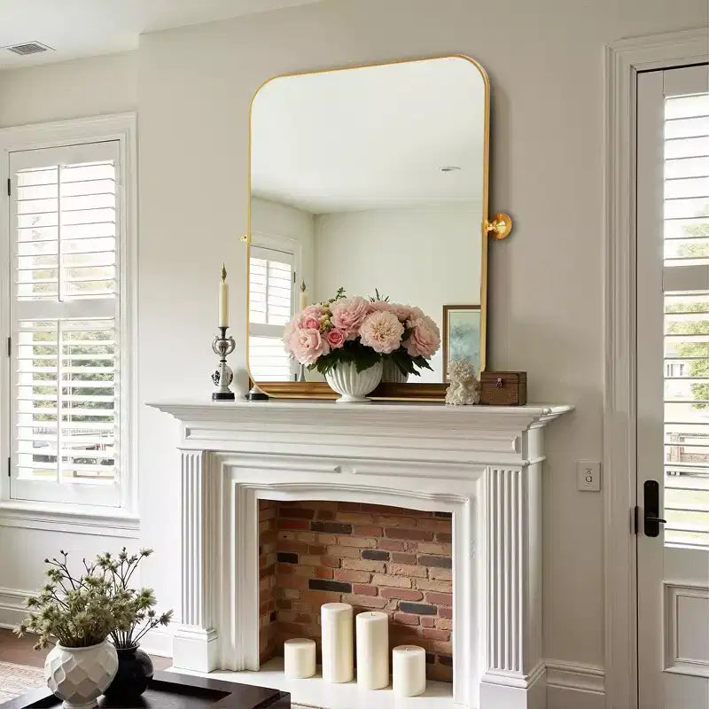 Iron Metal Frame Windowpane Wall Mirror Farmhouse Rustic Elegant Decor for Living Room Bedroom Bathroom Entryway