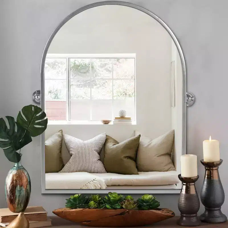 Iron Metal Frame Windowpane Wall Mirror Farmhouse Rustic Elegant Decor for Living Room Bedroom Bathroom Entryway