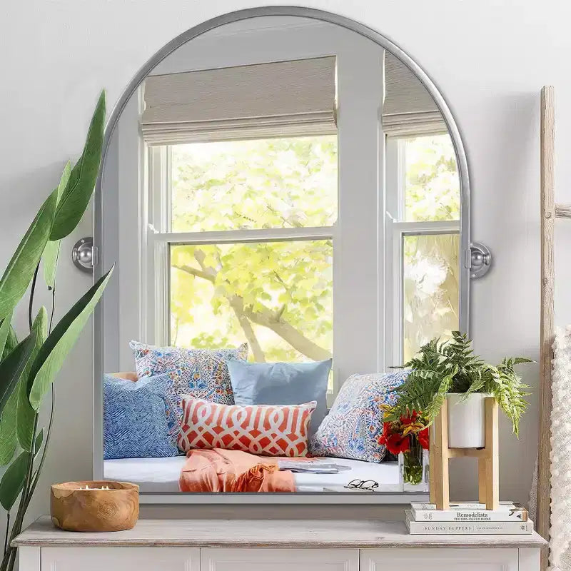 Iron Metal Frame Windowpane Wall Mirror Farmhouse Rustic Elegant Decor for Living Room Bedroom Bathroom Entryway