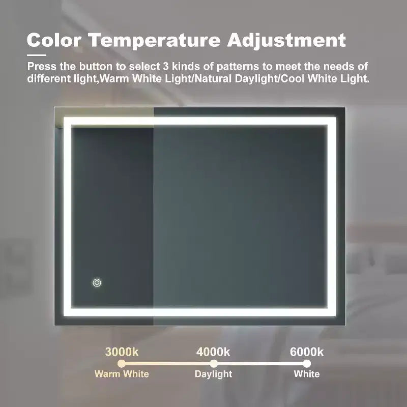 32 x 24 Inch Bathroom Mirror, Wall Mounted Vanity Mirror with Touch Control, Dimmable Brightness, Anti-Fog, Color Temperature Selection