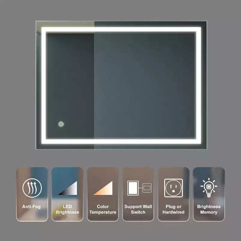 32 x 24 Inch Bathroom Mirror, Wall Mounted Vanity Mirror with Touch Control, Dimmable Brightness, Anti-Fog, Color Temperature Selection
