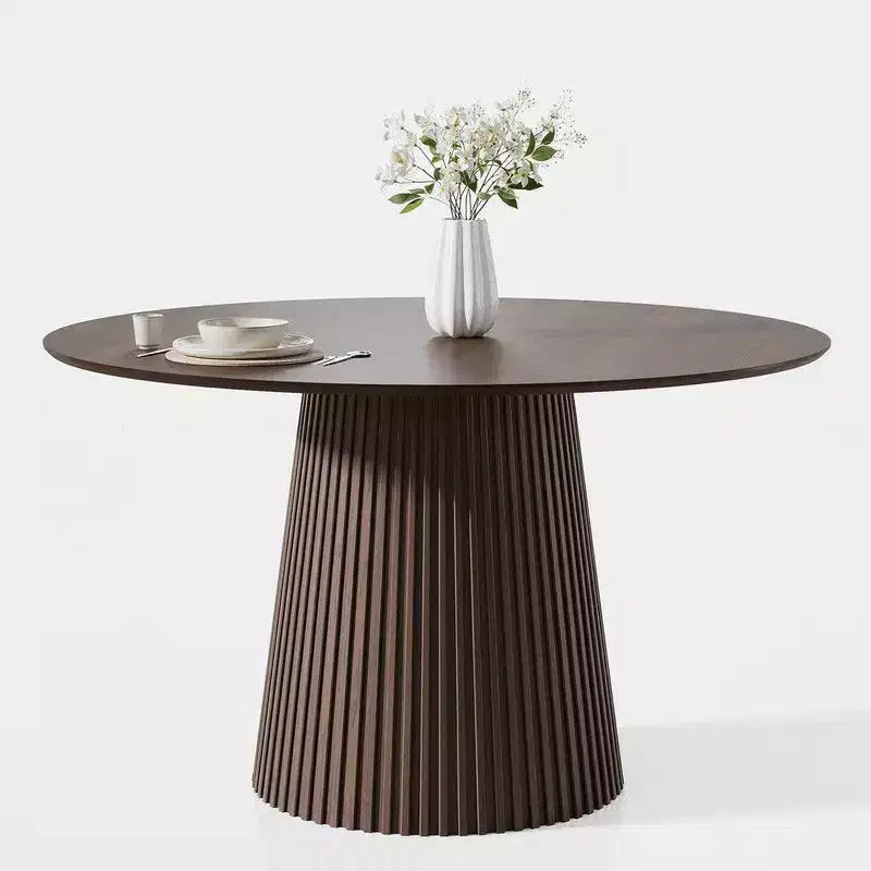 46 Round Dining Table for 6 People Modern Pedestal Table with Fluted Cone Base & Wood MDF Top for Small Space Kitchen Dining Room Cafe Walnut