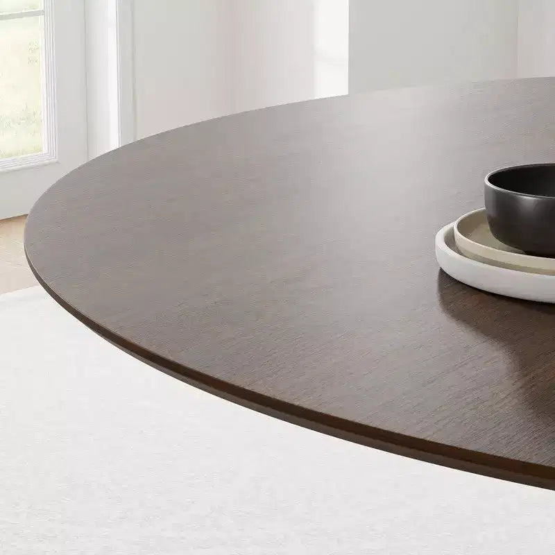 46 Round Dining Table for 6 People Modern Pedestal Table with Fluted Cone Base & Wood MDF Top for Small Space Kitchen Dining Room Cafe Walnut