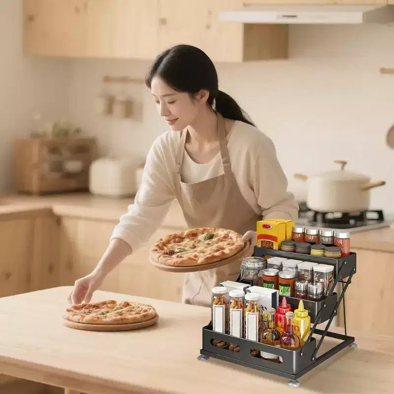 3-Tiers Countertop Spice Rack, Tiered Spice Rack with Non-Slip Suction Cups, Adjusted Height , Space-Saving for Kitchen Desktop