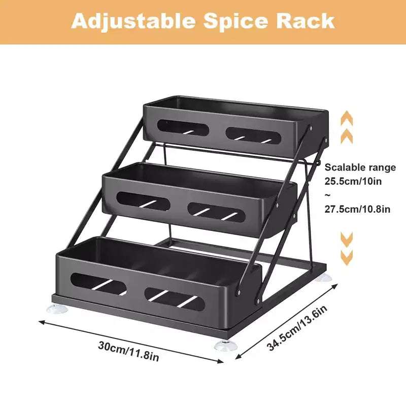 3-Tiers Countertop Spice Rack, Tiered Spice Rack with Non-Slip Suction Cups, Adjusted Height , Space-Saving for Kitchen Desktop