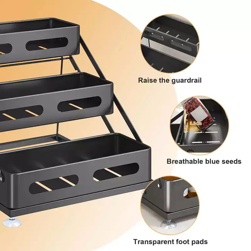 3-Tiers Countertop Spice Rack, Tiered Spice Rack with Non-Slip Suction Cups, Adjusted Height , Space-Saving for Kitchen Desktop