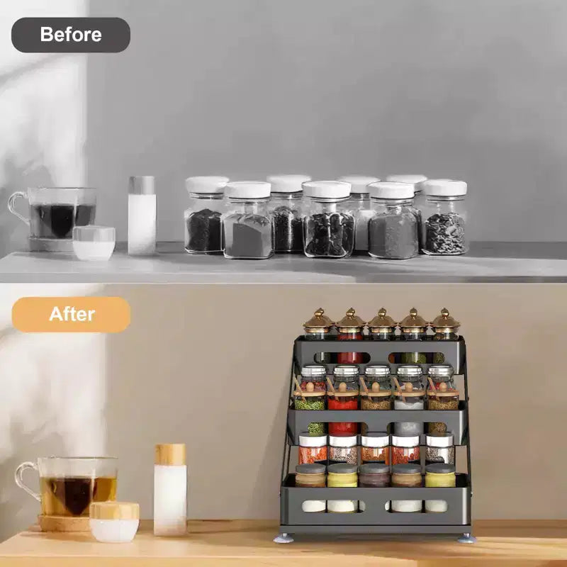 3-Tiers Countertop Spice Rack, Tiered Spice Rack with Non-Slip Suction Cups, Adjusted Height , Space-Saving for Kitchen Desktop