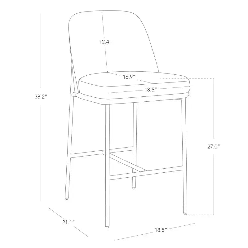 Modern 27 inch Counter Height Bar Stool with Gold Frame Set of 2