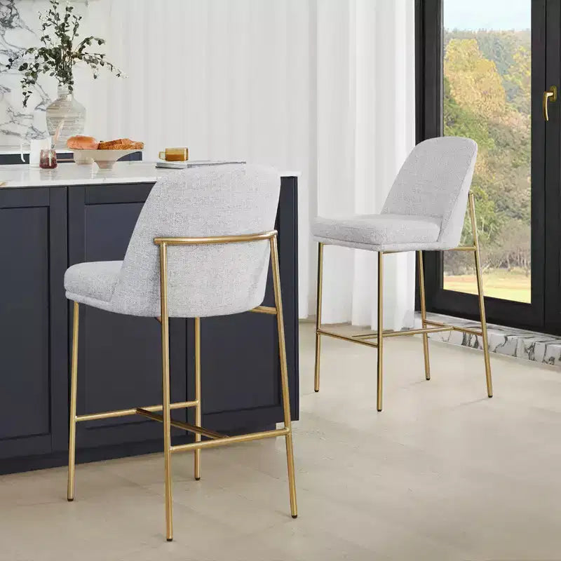 Modern 27 inch Counter Height Bar Stool with Gold Frame Set of 2