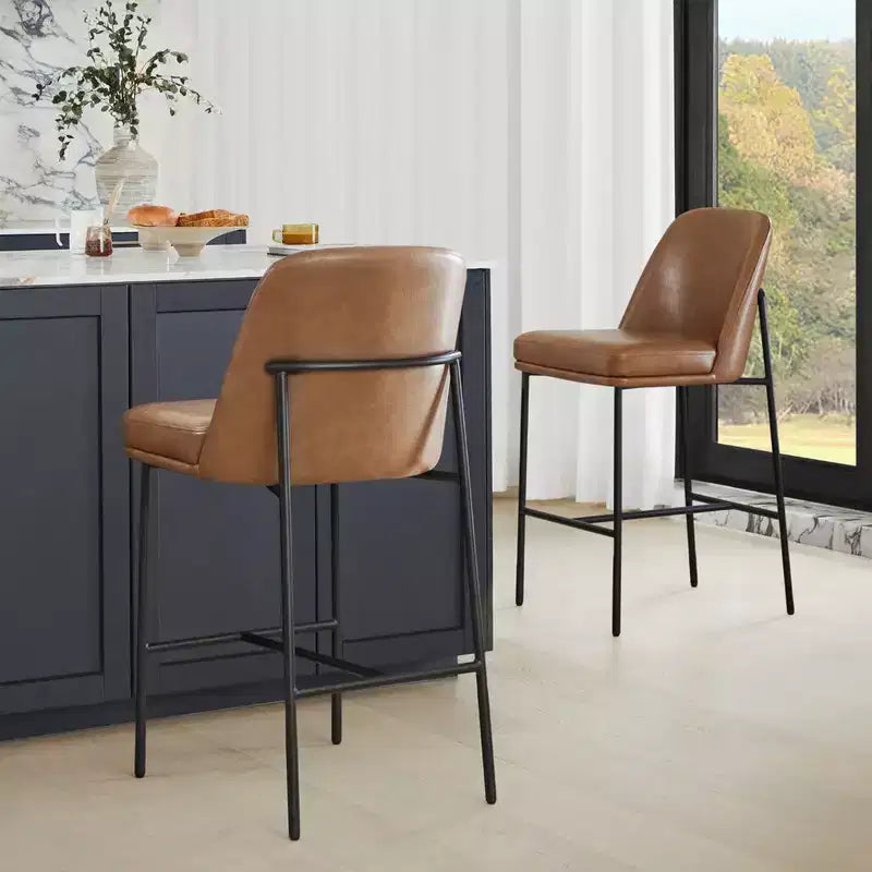 Modern 27 inch Counter Height Bar Stool with Gold Frame Set of 2