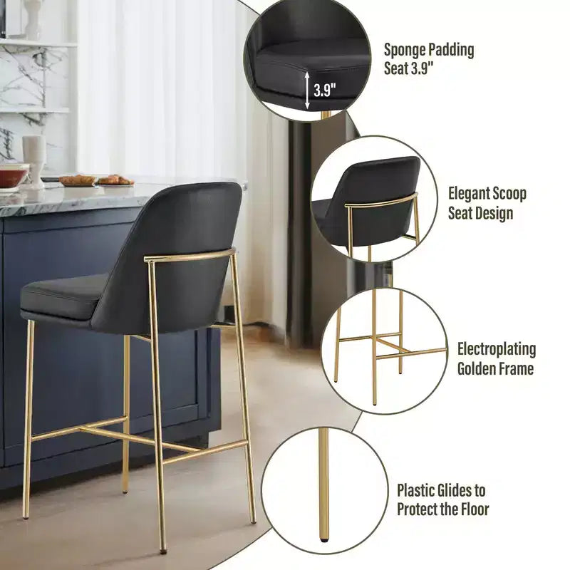 Modern 27 inch Counter Height Bar Stool with Gold Frame Set of 2