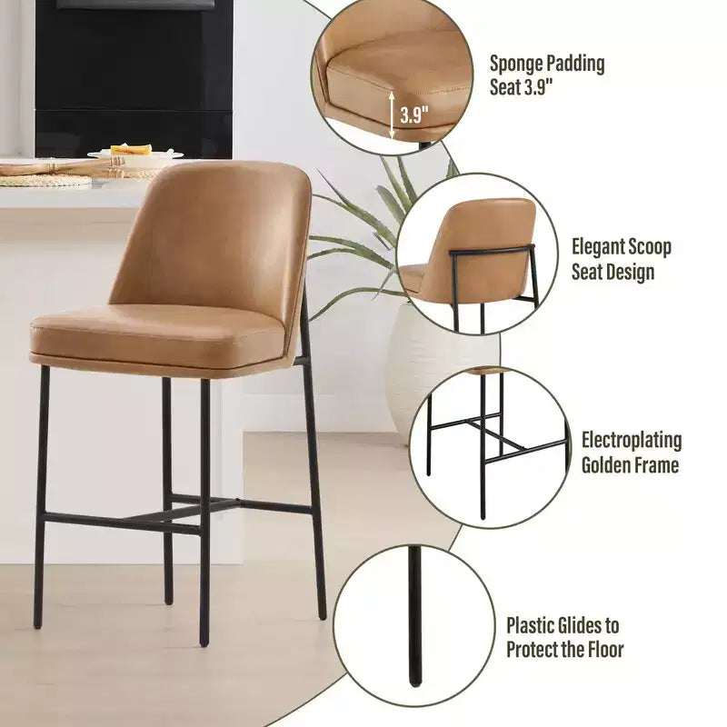 Modern 27 inch Counter Height Bar Stool with Gold Frame Set of 2