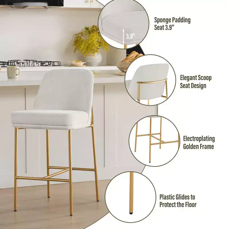 Modern 27 inch Counter Height Bar Stool with Gold Frame Set of 2