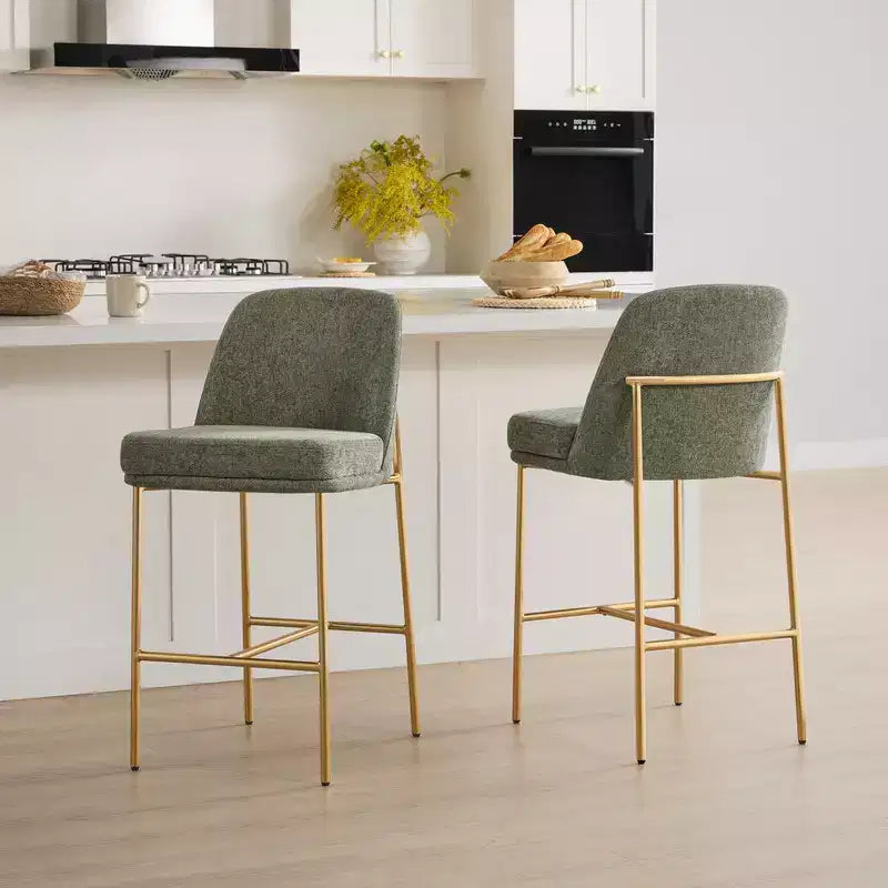 Modern 27 inch Counter Height Bar Stool with Gold Frame Set of 2