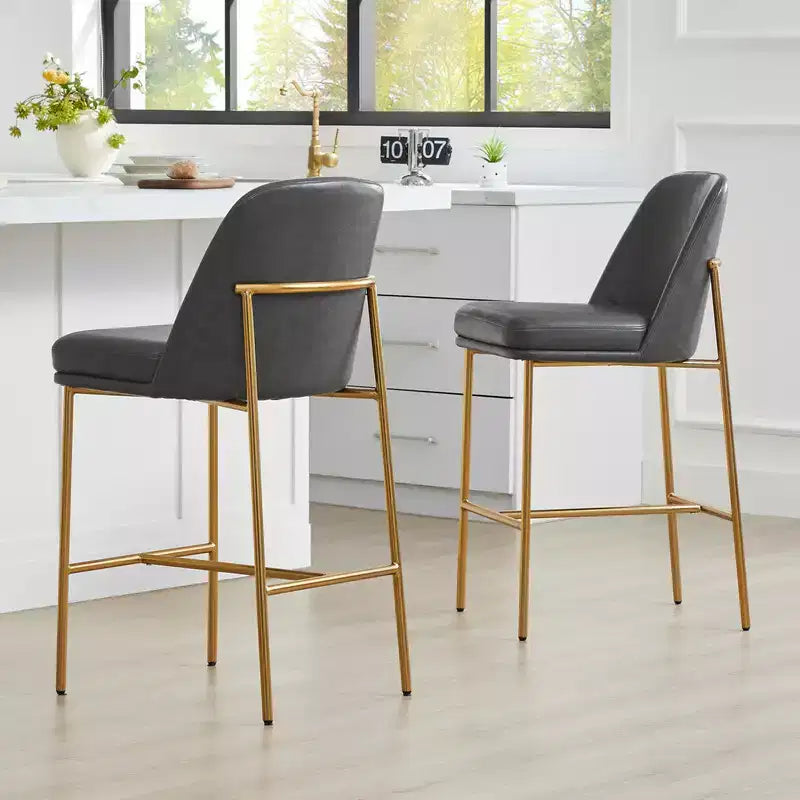 Modern 27 inch Counter Height Bar Stool with Gold Frame Set of 2