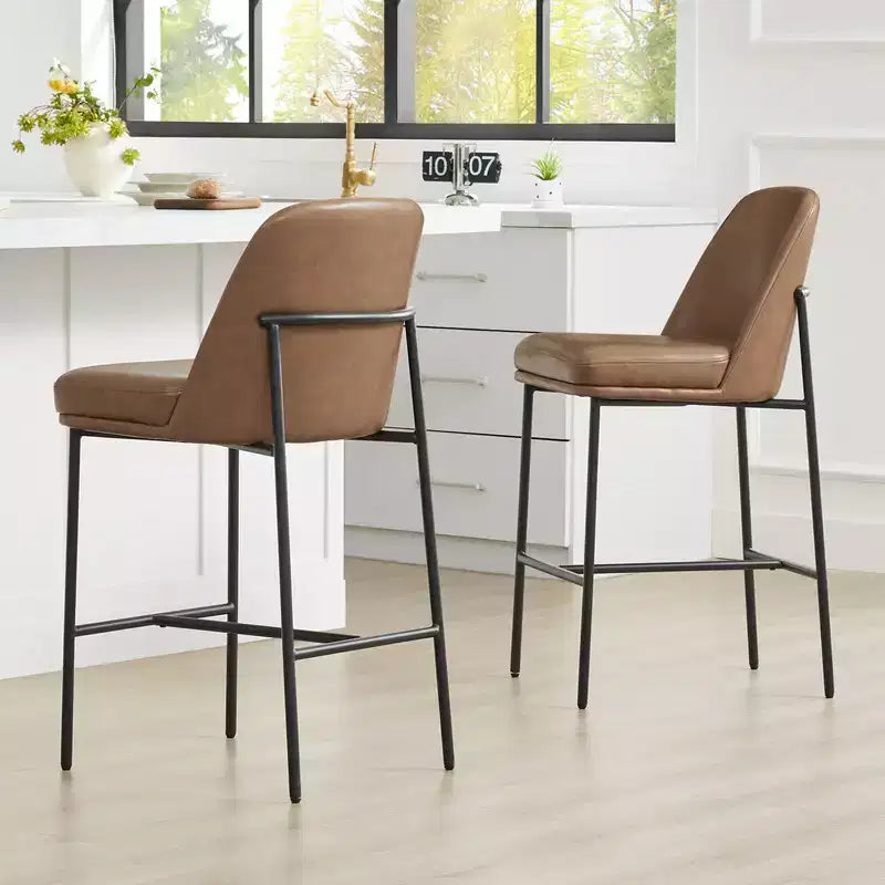 Modern 27 inch Counter Height Bar Stool with Gold Frame Set of 2