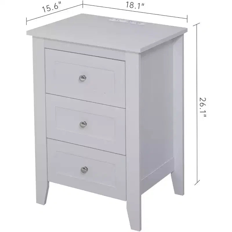 Nightstand Side Table with 2 Storage Drawers, Easy to Assemble, Mid-Century Vintage Bedside Table for Bedroom, Living Room, Salon, Office, White