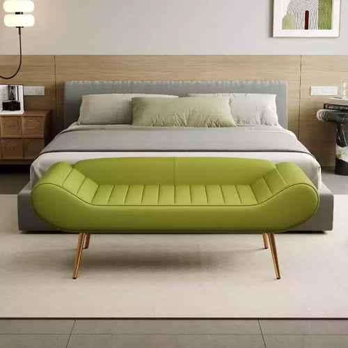 57 Inch Sofa Stool Bench with Armrest Backrest Metal Leg 400lbs Load Capacity PVC Fabric Curved Sofa for Bedroom End of Bed Green