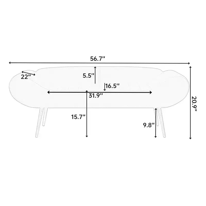 57 Inch Sofa Stool Bench with Armrest Backrest Metal Leg 400lbs Load Capacity PVC Fabric Curved Sofa for Bedroom End of Bed Green