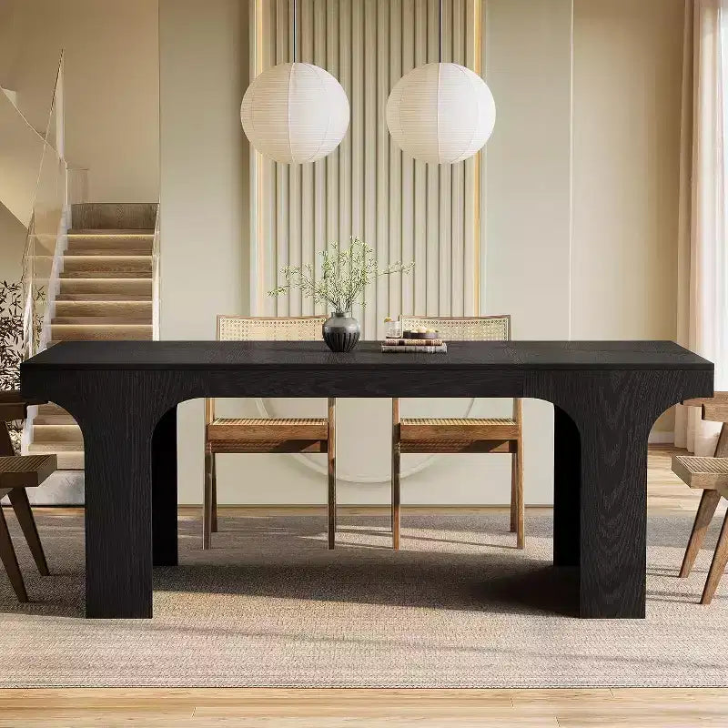 Lantine 71-Inch Large Dining Table for 6-8, Farmhouse Wooden Kitchen Table with Arched Design and Double Pedestal for Dinner, Banquet