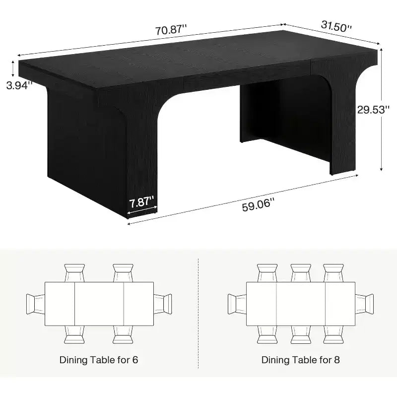71-Inch Large Dining Table for 6-8, Farmhouse Wooden Kitchen Table with Arched Design and Double Pedestal for Dinner, Banquet
